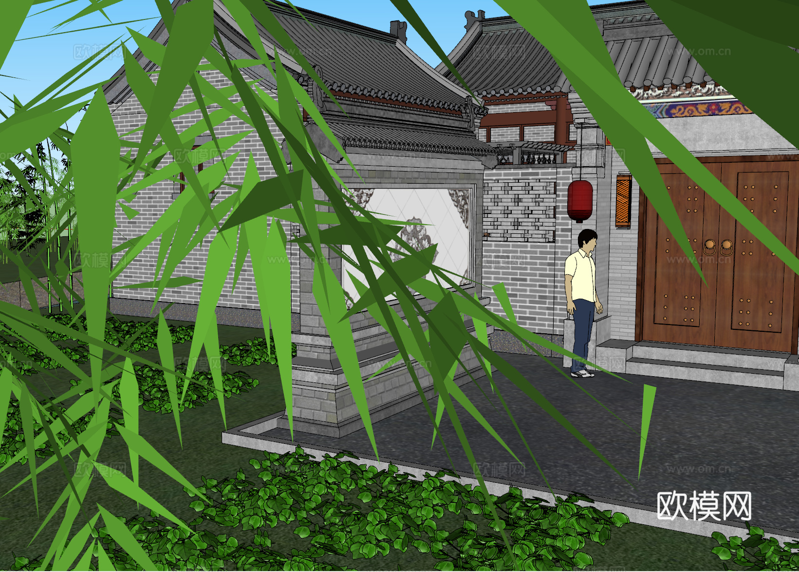 新中式独栋别墅外观su模型下载