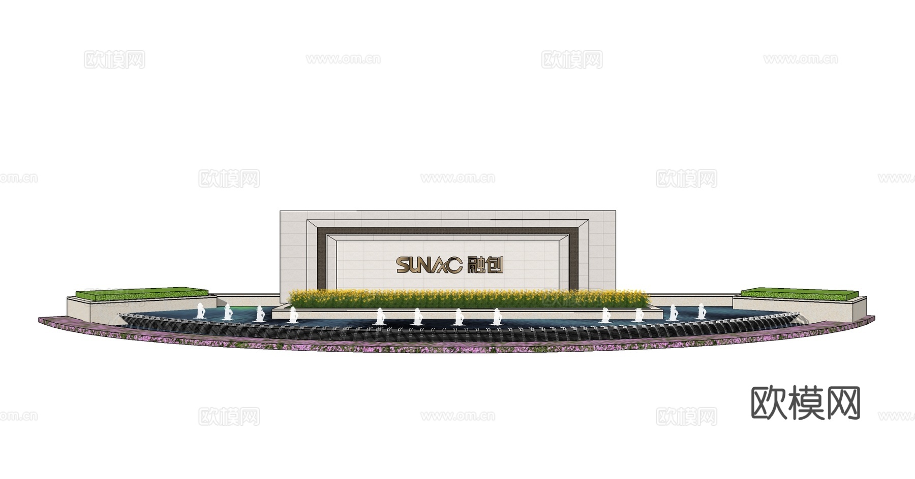 现代水池景观墙su模型下载