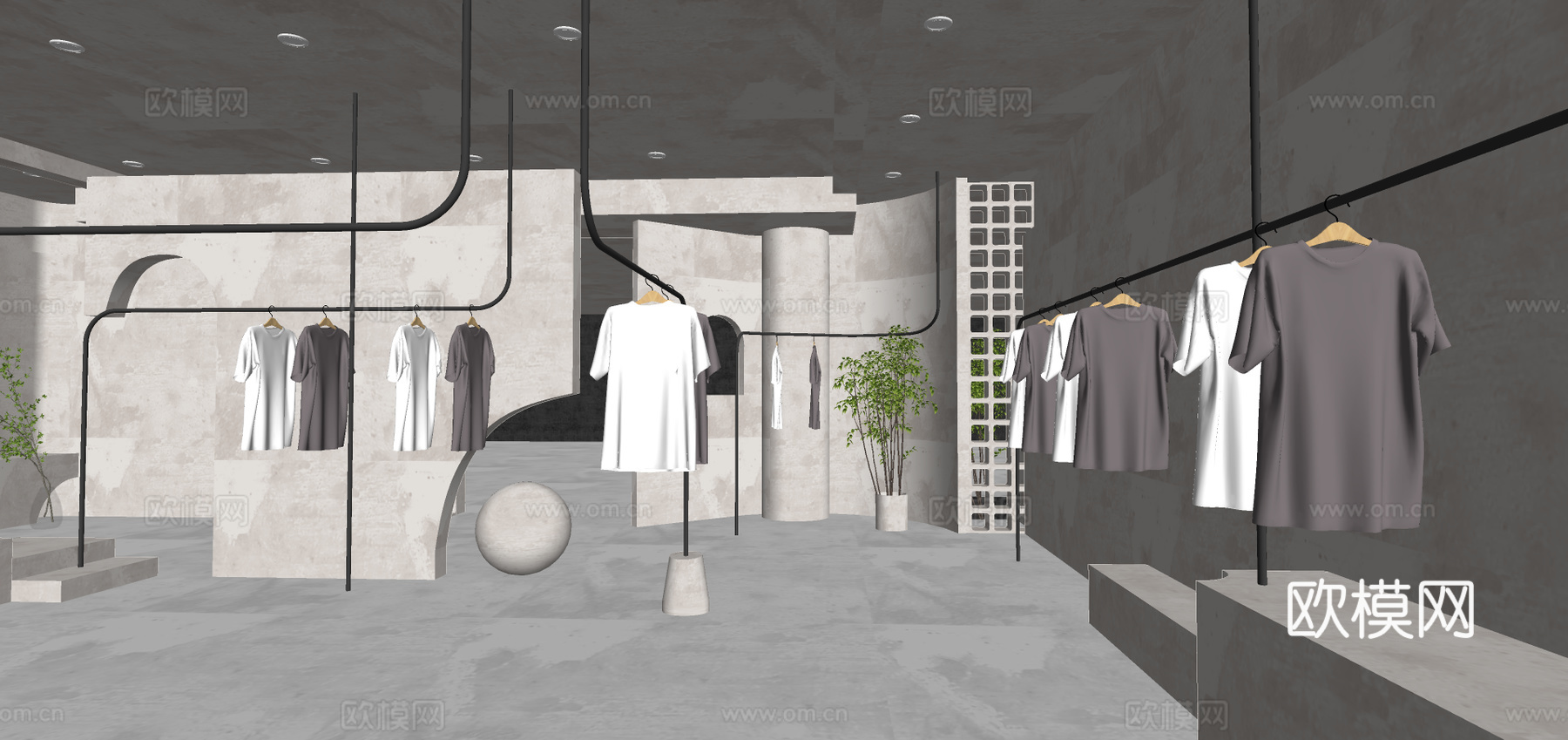 现代侘寂风服装店su模型下载