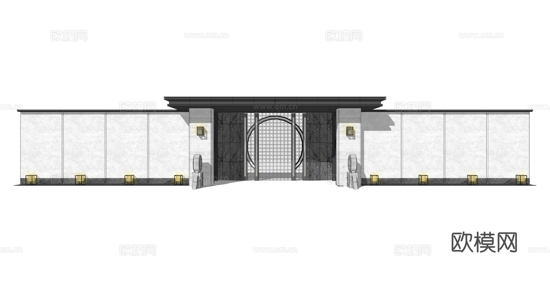 新中式庭院大门门头su模型下载