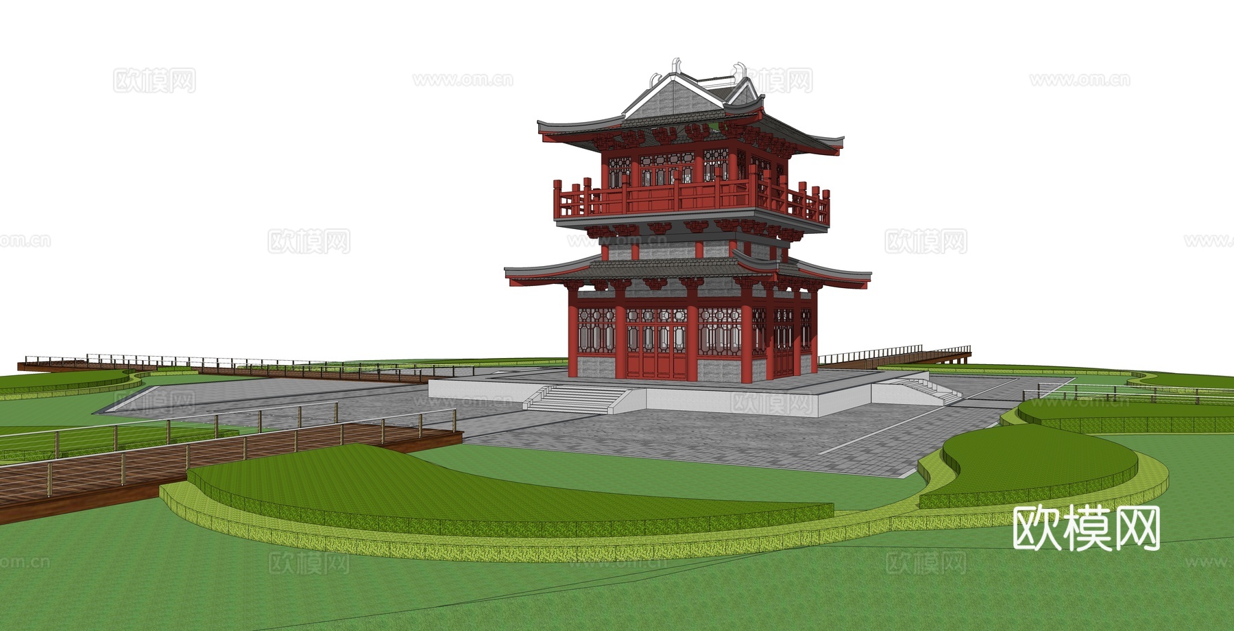 中式古建阁楼su模型下载