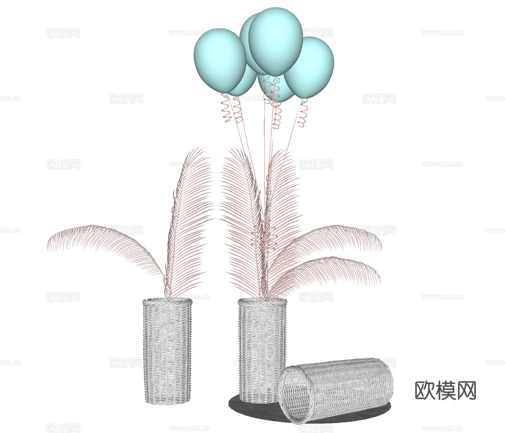 现代羽毛花瓶插花su模型下载