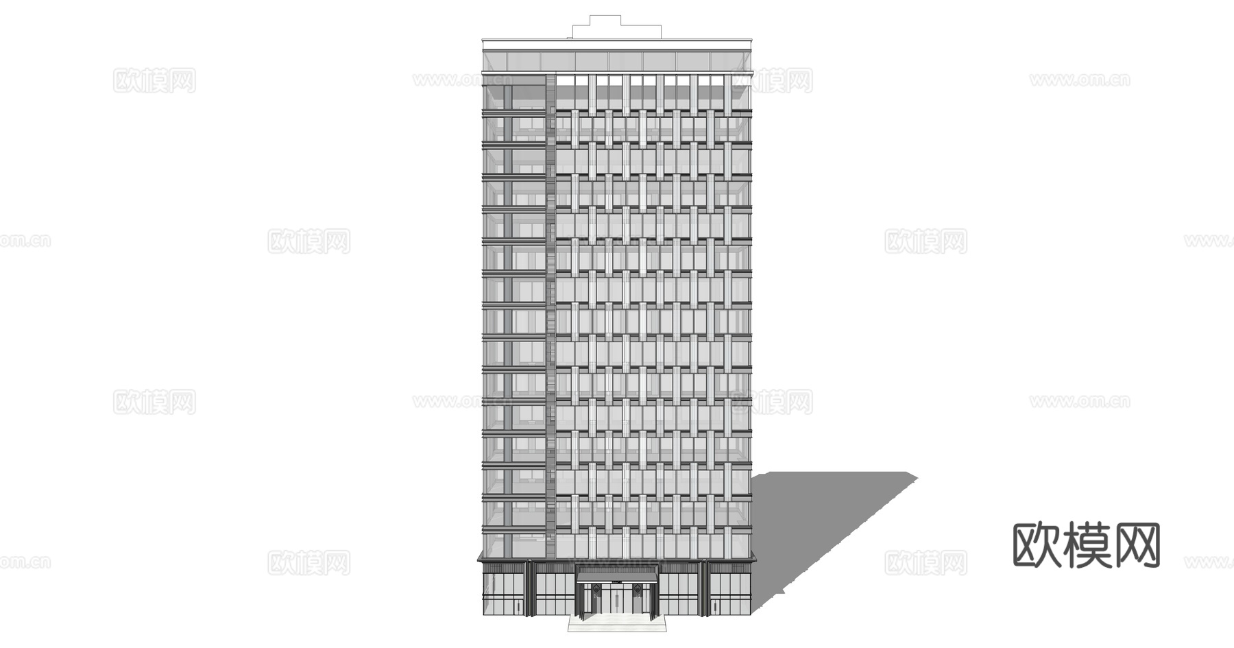现代高层办公楼建筑外观su模型下载