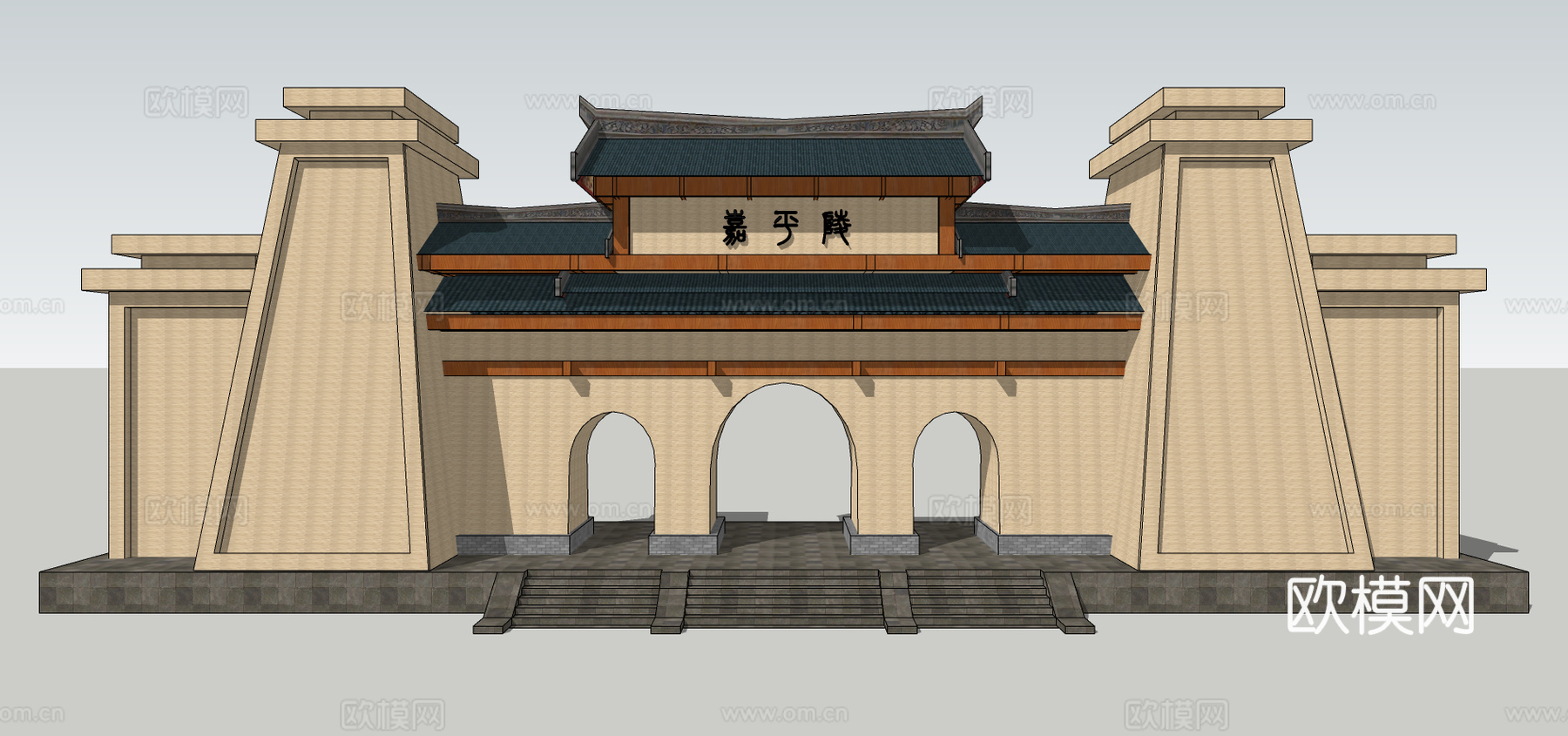 新中式城门su模型下载