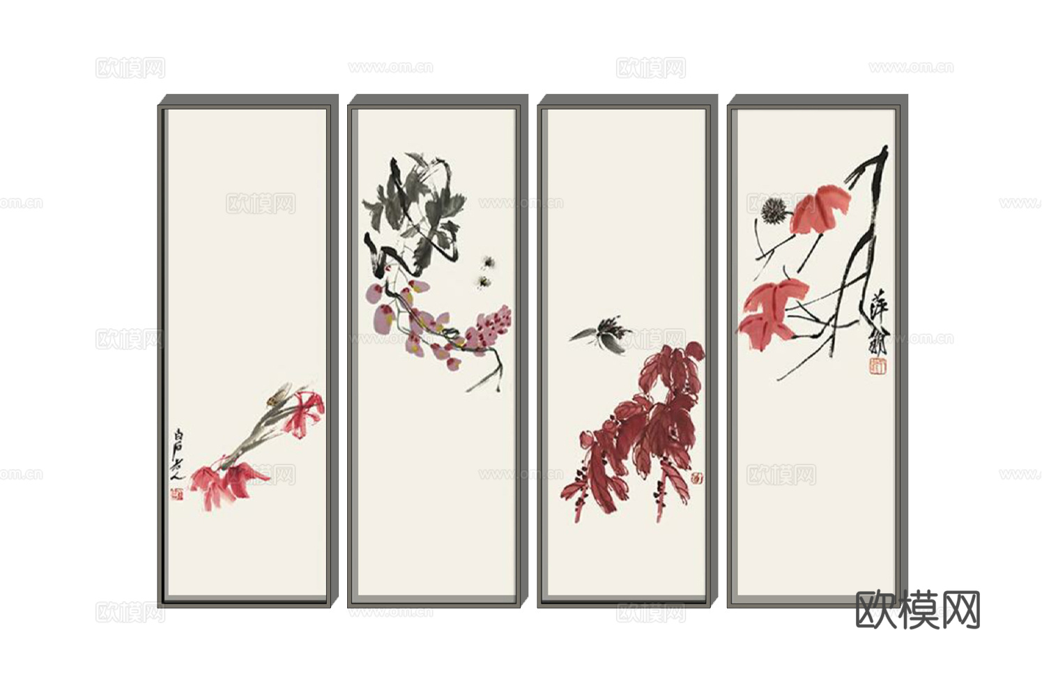 新中式梅花装饰画su模型下载