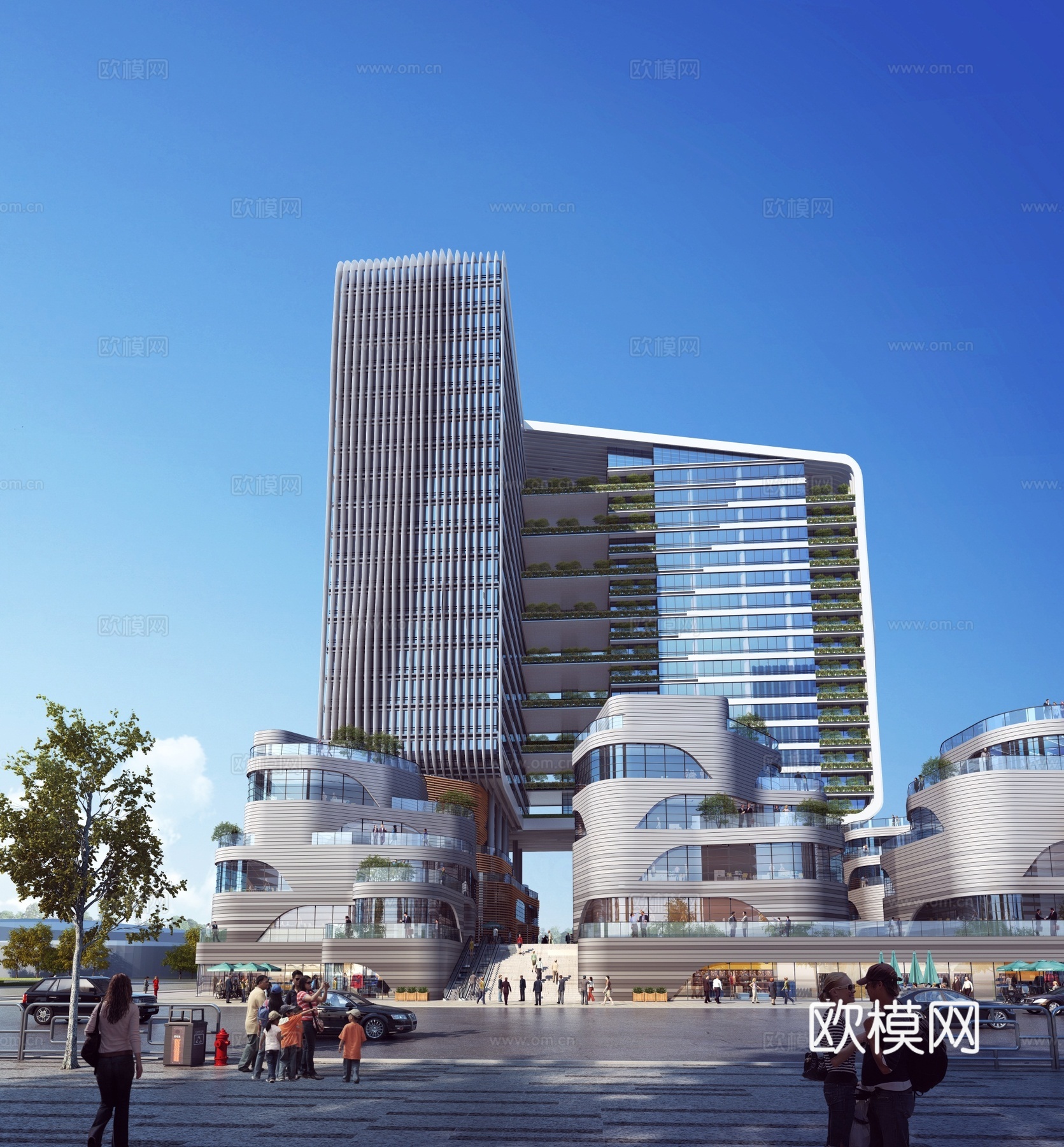 现代商业中心建筑外观su模型下载