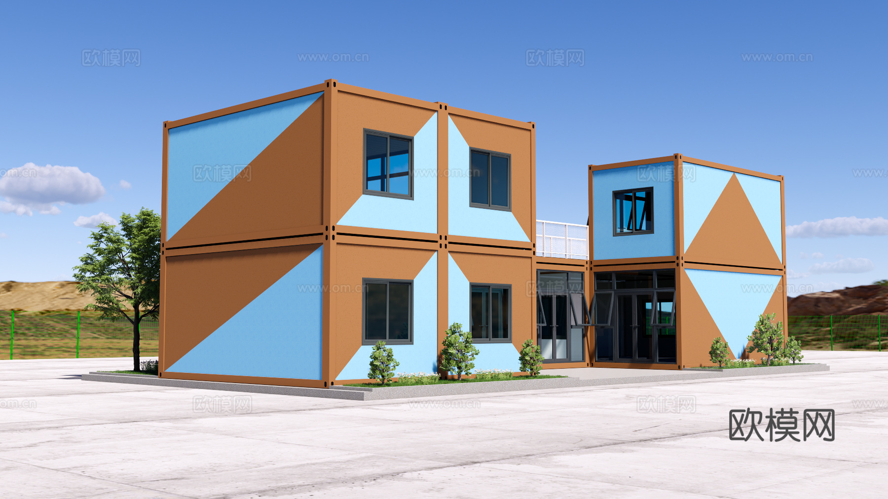 工业风集装箱建筑外观su模型下载