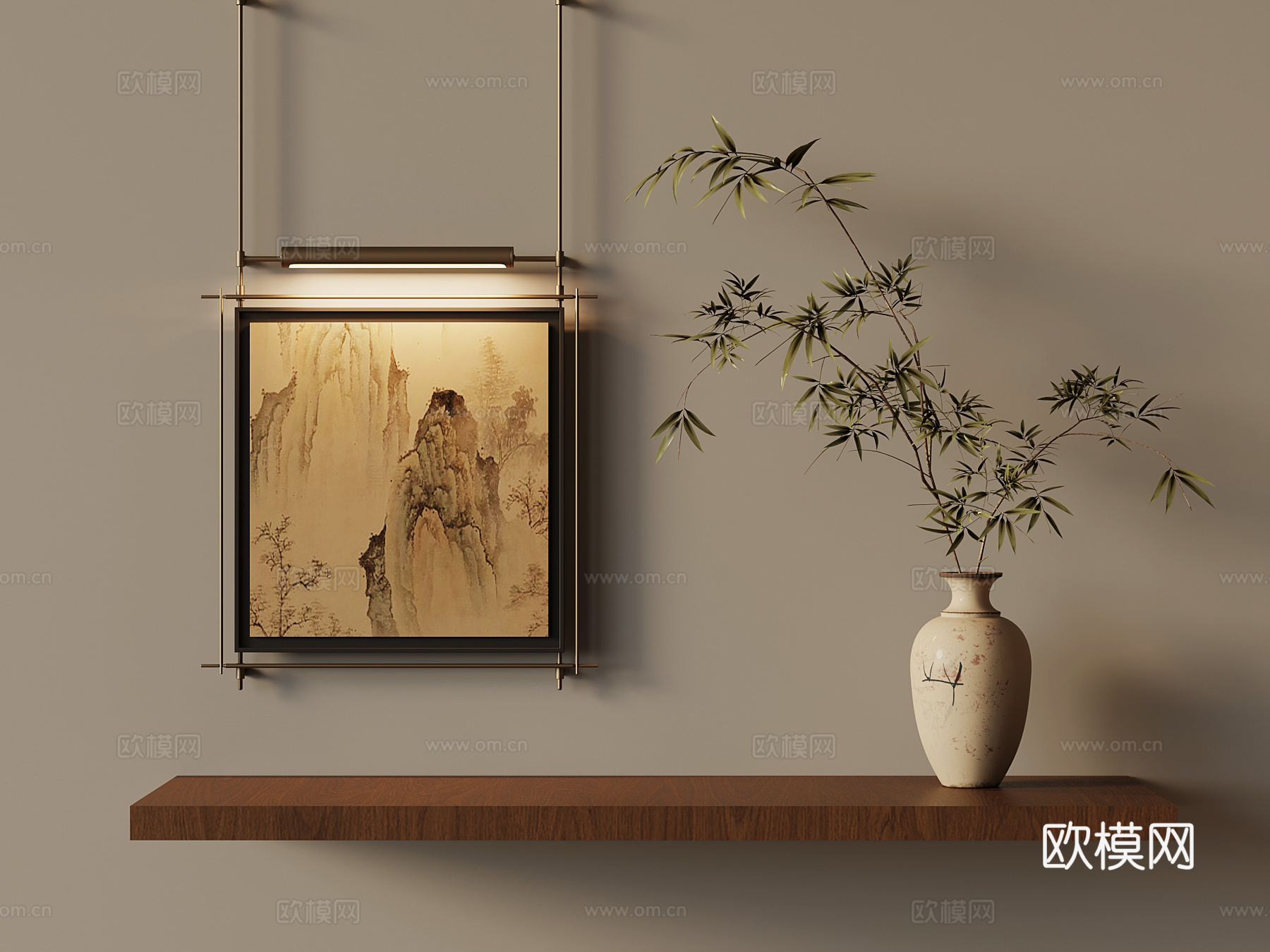 03新中式墙饰 花瓶 挂画su模型