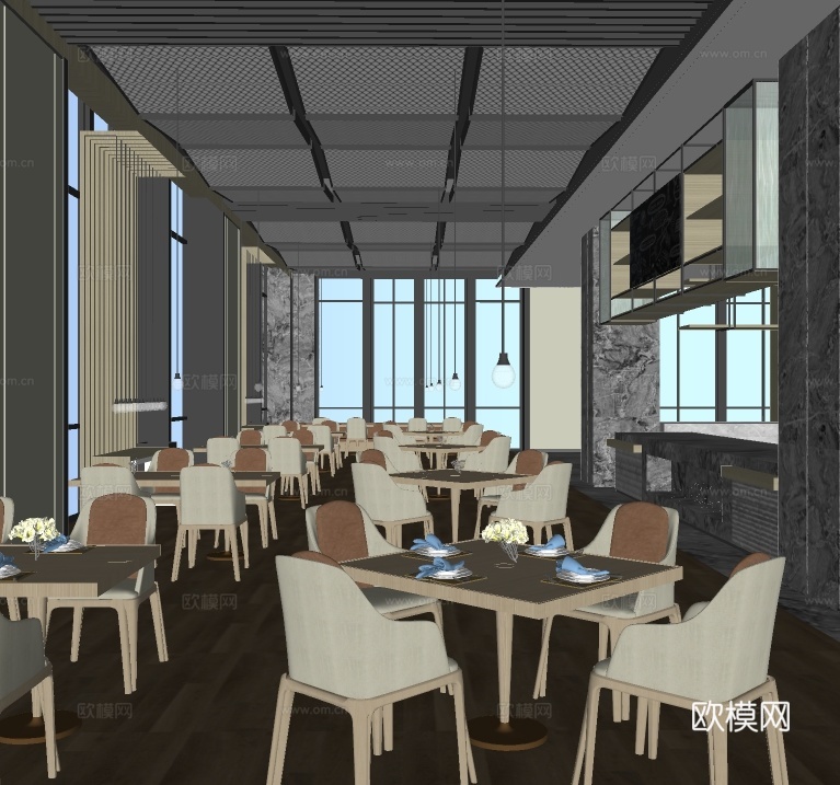 现代自助餐厅su模型下载