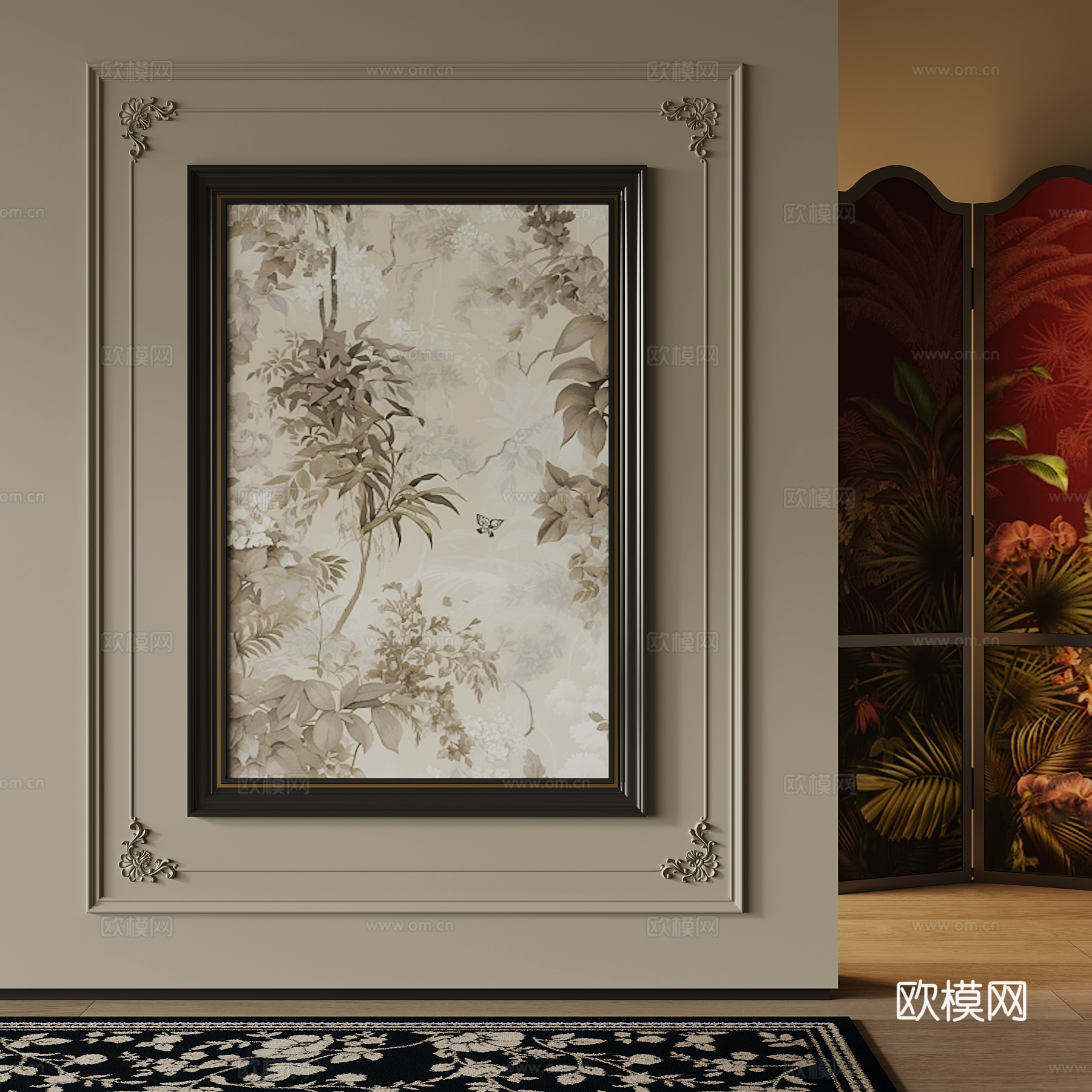 01法式复古风挂画 屏风 地毯3d模型