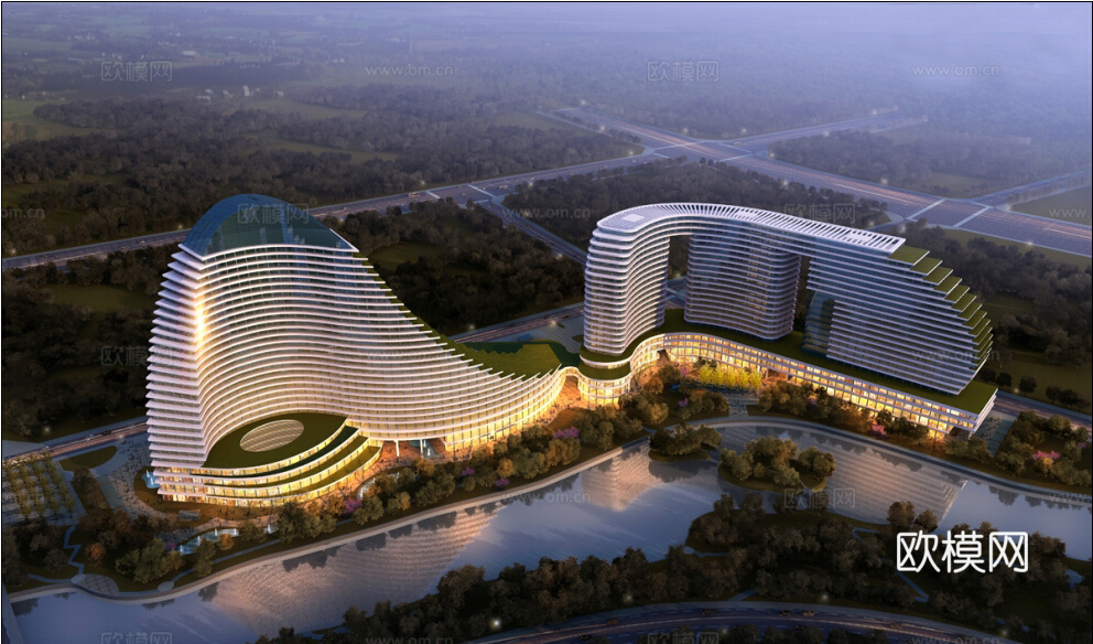现代办公楼建筑外观su模型下载