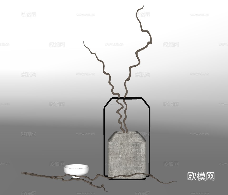 现代树枝花瓶摆件su模型下载