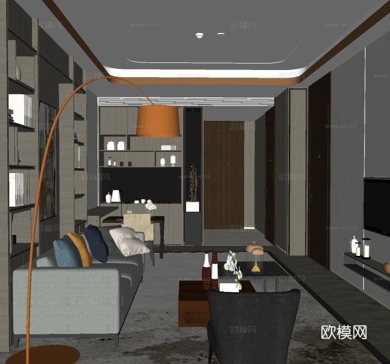 现代客厅su模型下载
