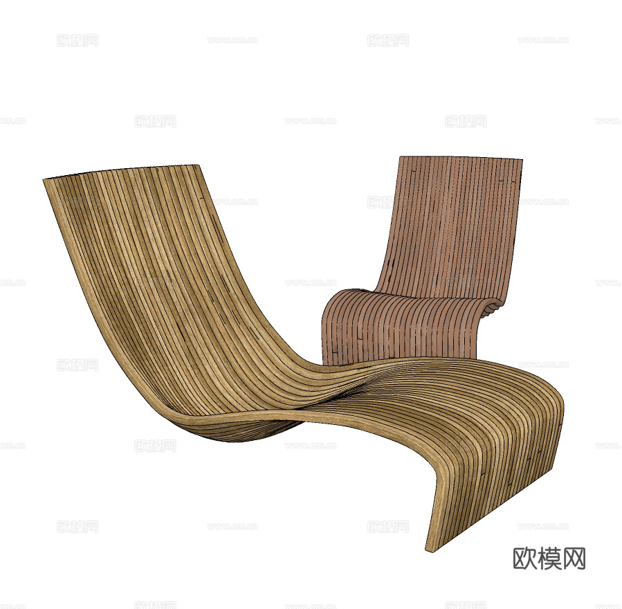 现代木质休闲躺椅su模型下载