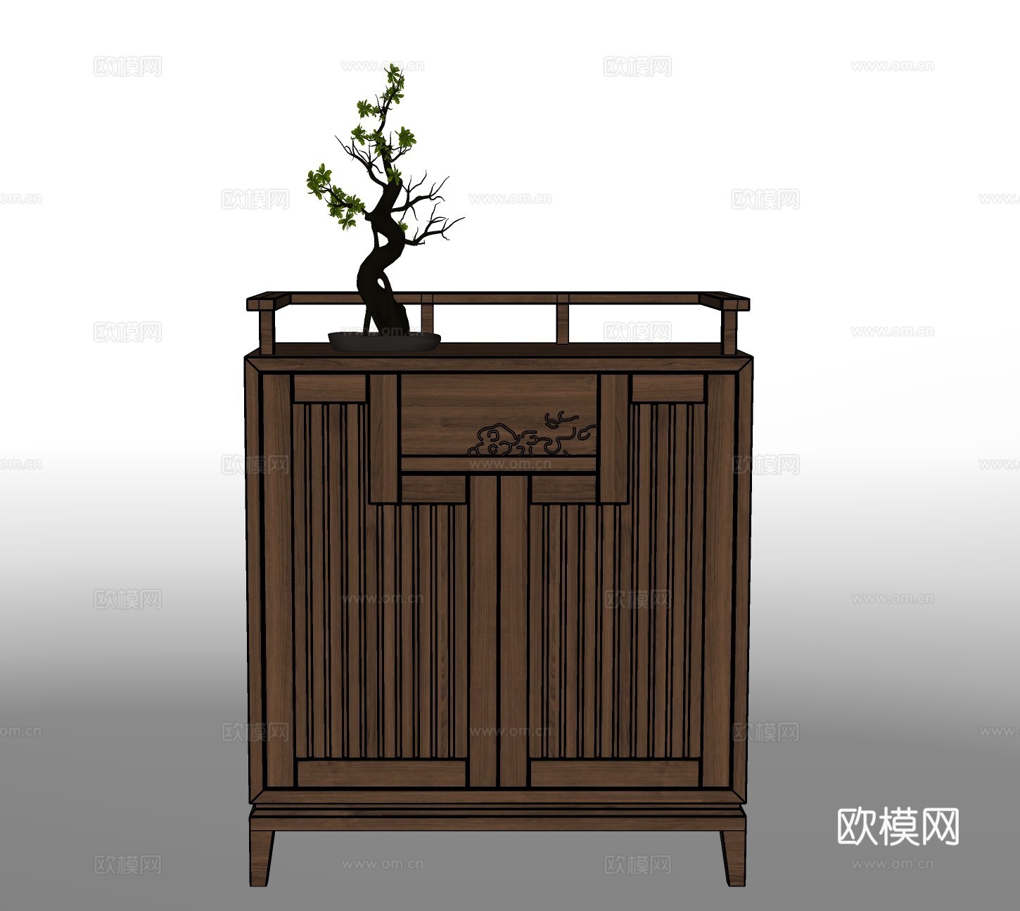 新中式实木边柜su模型下载