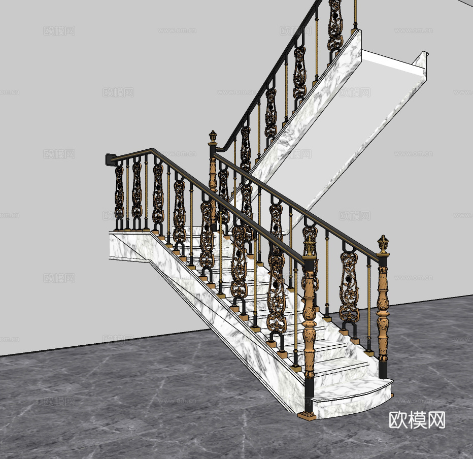 简欧转角楼梯su模型下载
