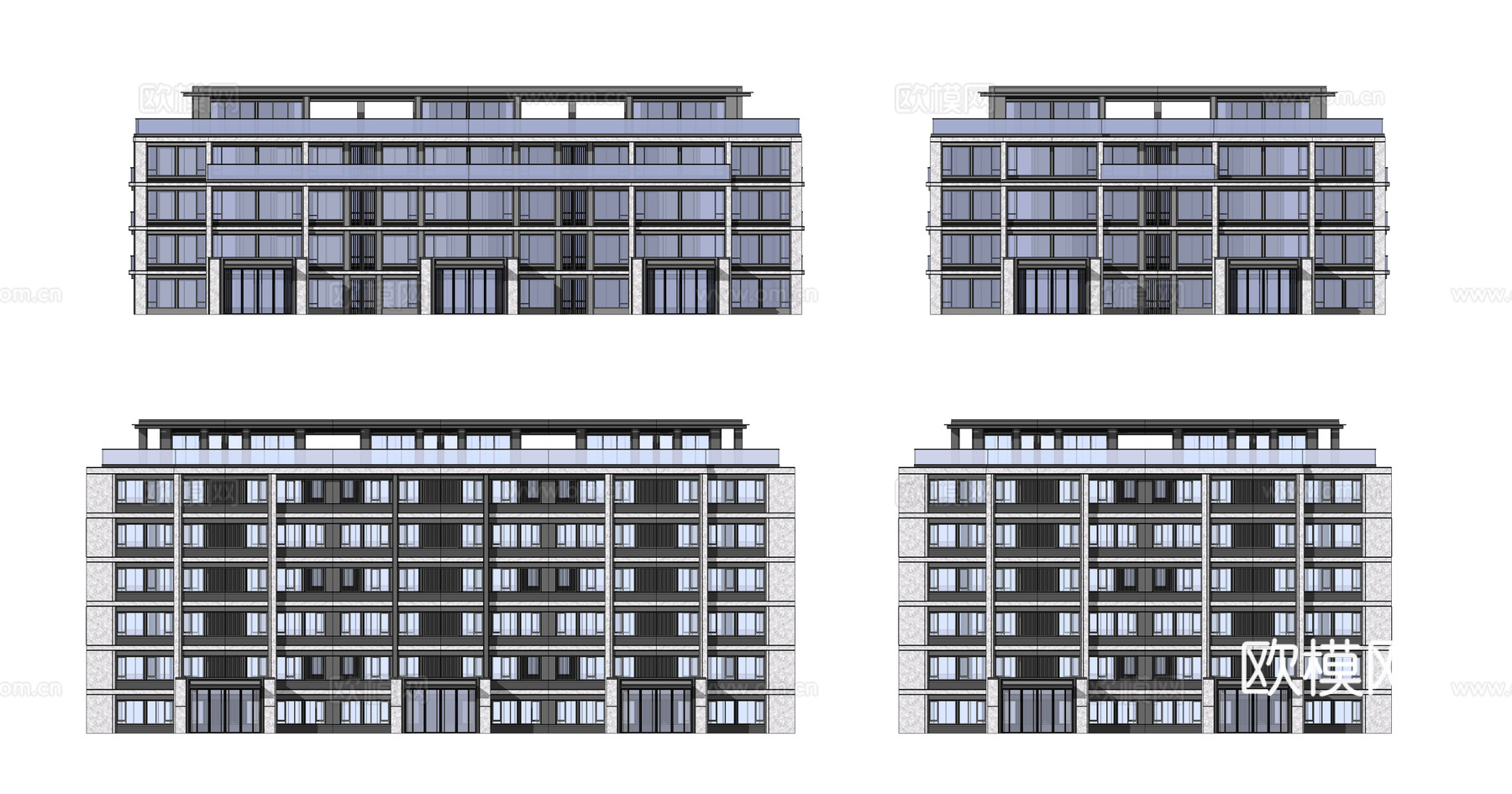 现代住宅楼建筑外观su模型下载