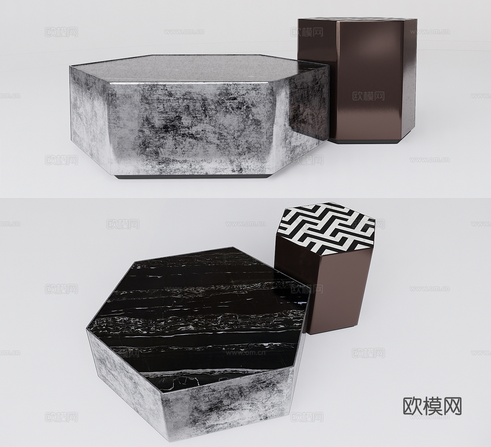 现代六角形茶几su模型下载