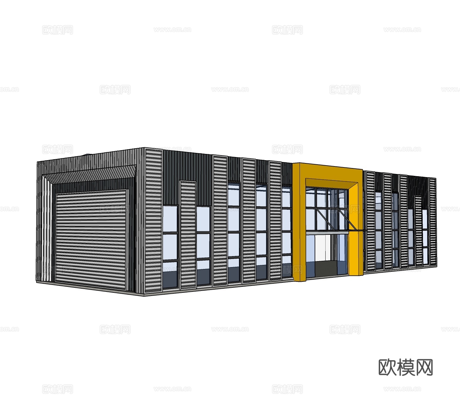 现代工厂厂房外观su模型下载