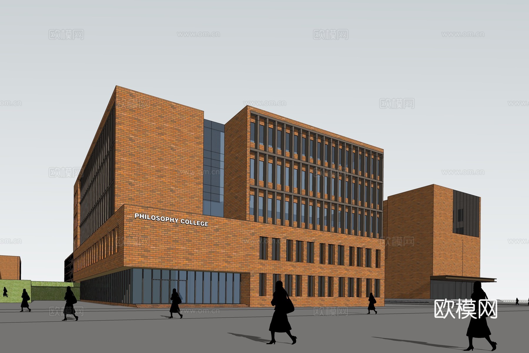 现代教学楼建筑外观su模型下载