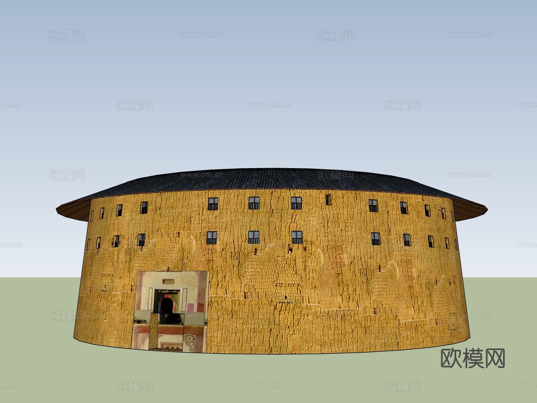中式古建土楼su模型下载