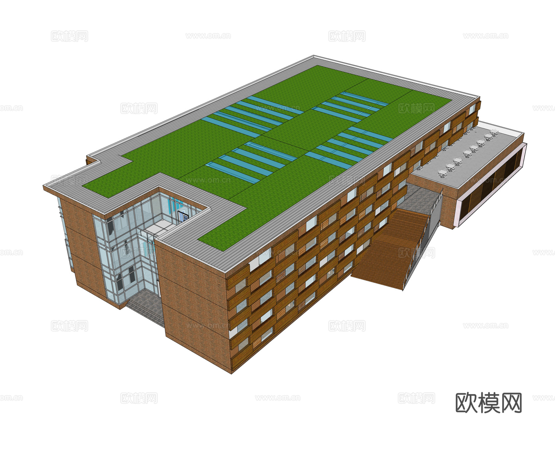 现代图书馆建筑外观su模型下载