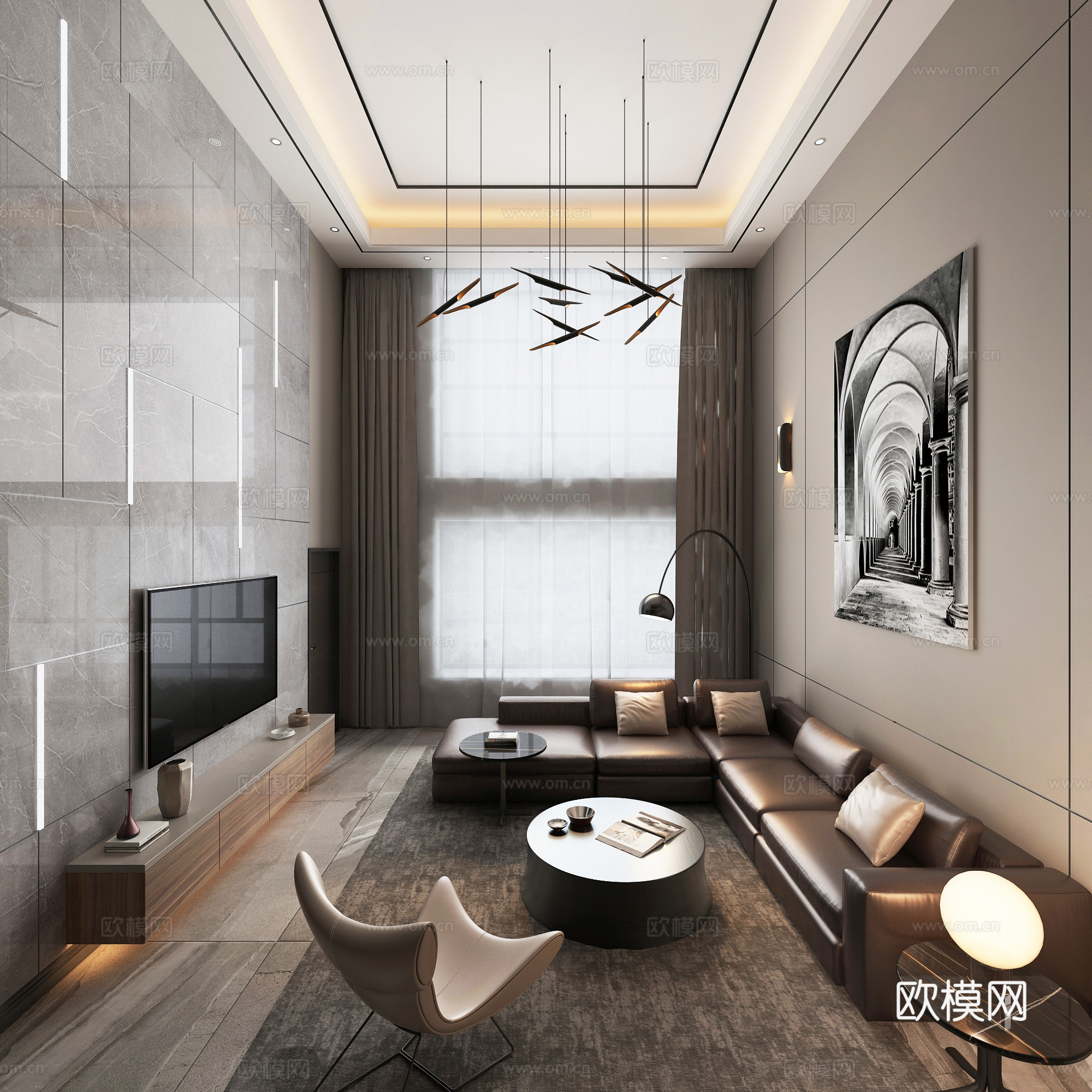 现代简约跃层客厅3d模型