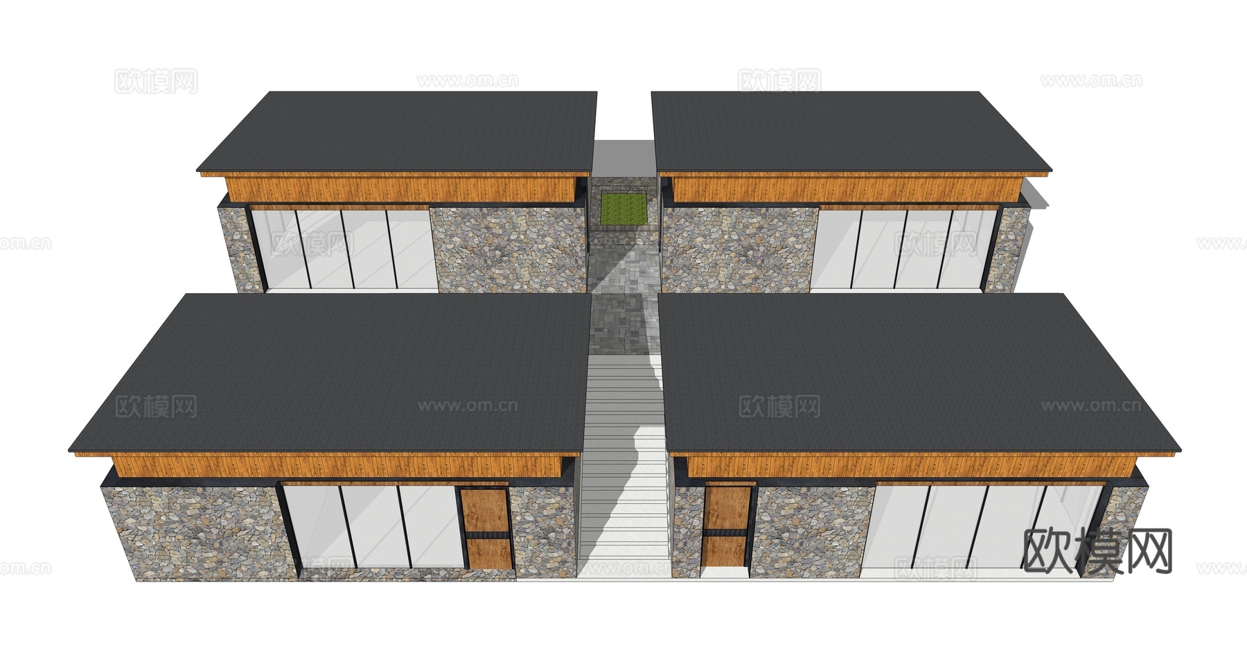 自然风民宿酒店建筑外观su模型下载