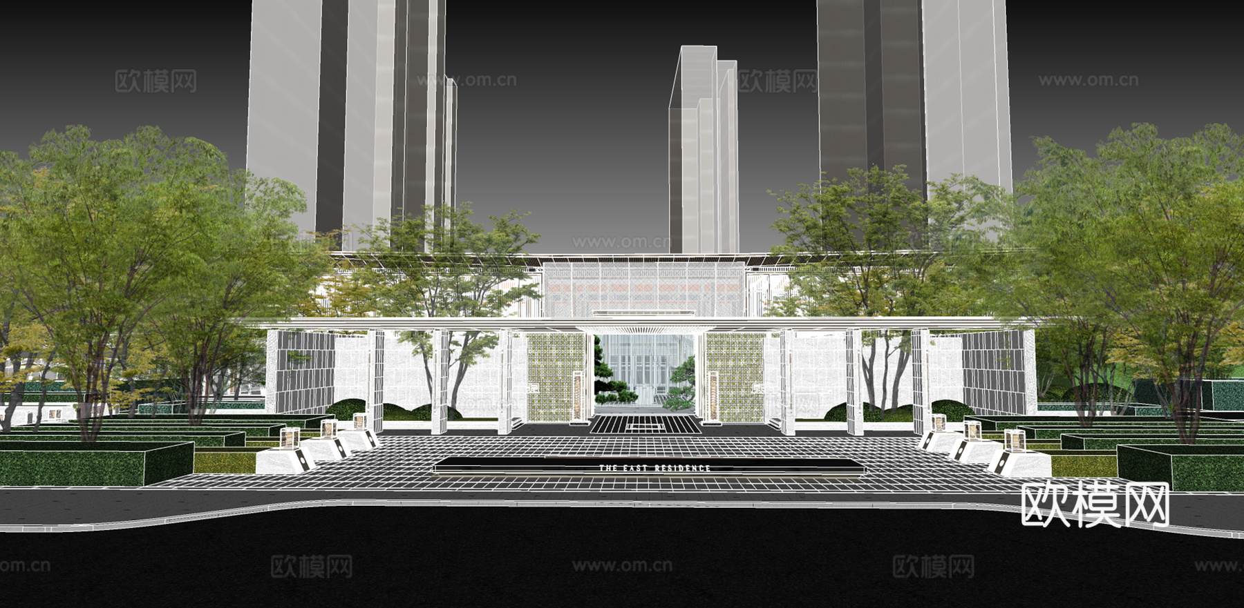 新中式售楼处su模型下载下载（渲染图1）