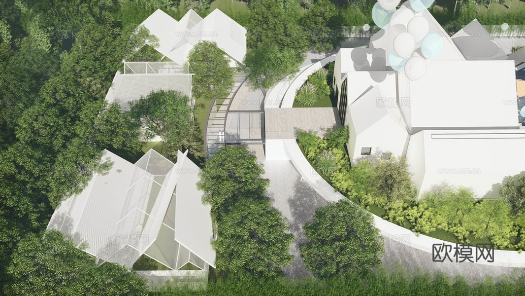现代售楼处建筑外观su模型下载