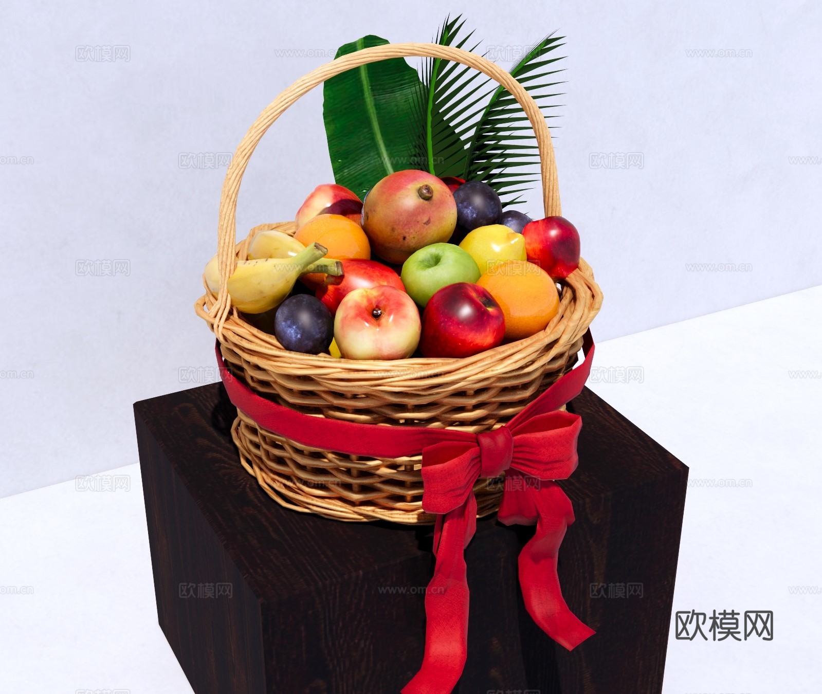 现代水果蔬菜 竹编水果篮 水果组合 水果花篮 水果礼盒 果篮su模型