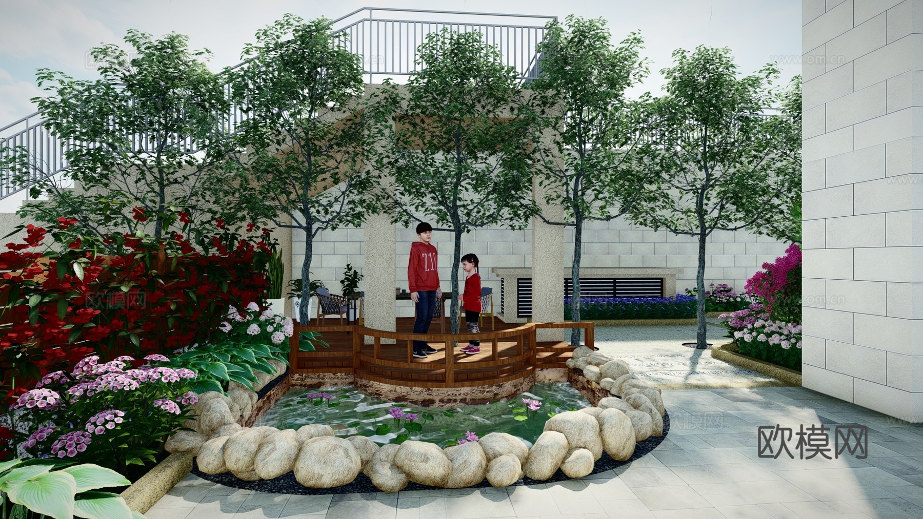 现代庭院景观su模型下载