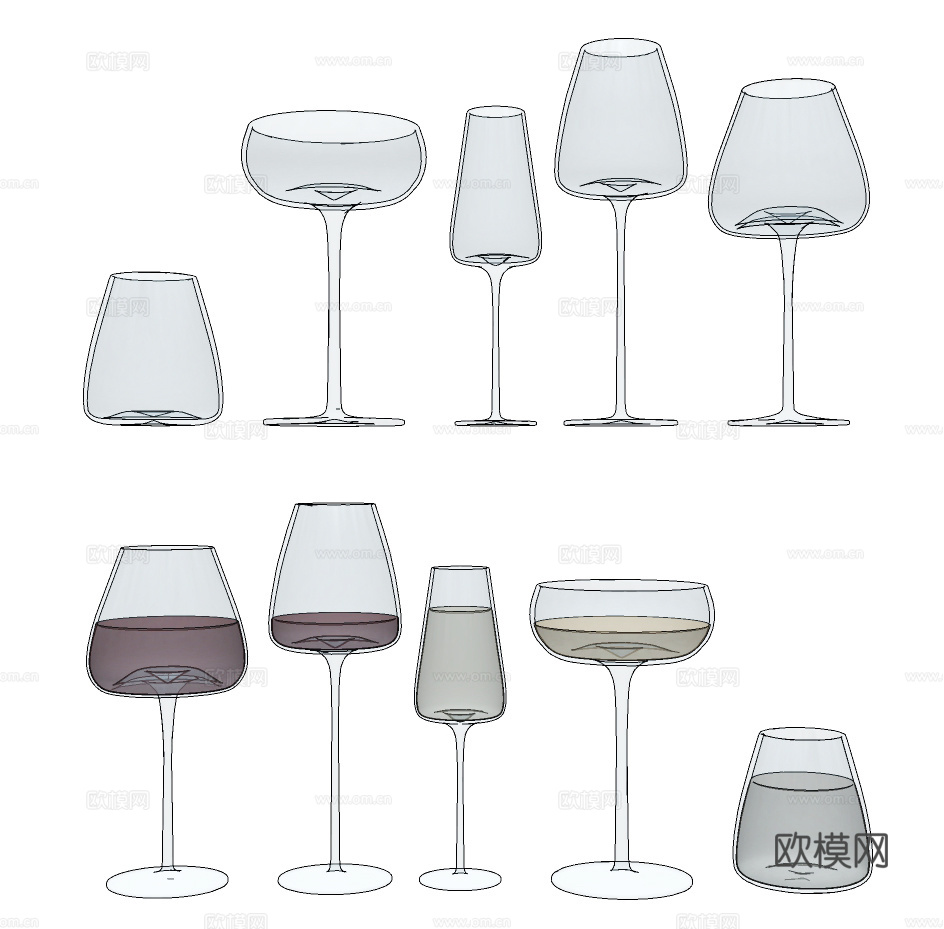 现代玻璃酒杯su模型下载