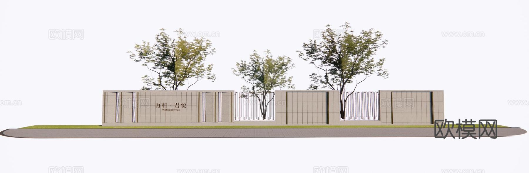 现代小区大门景观墙su模型下载