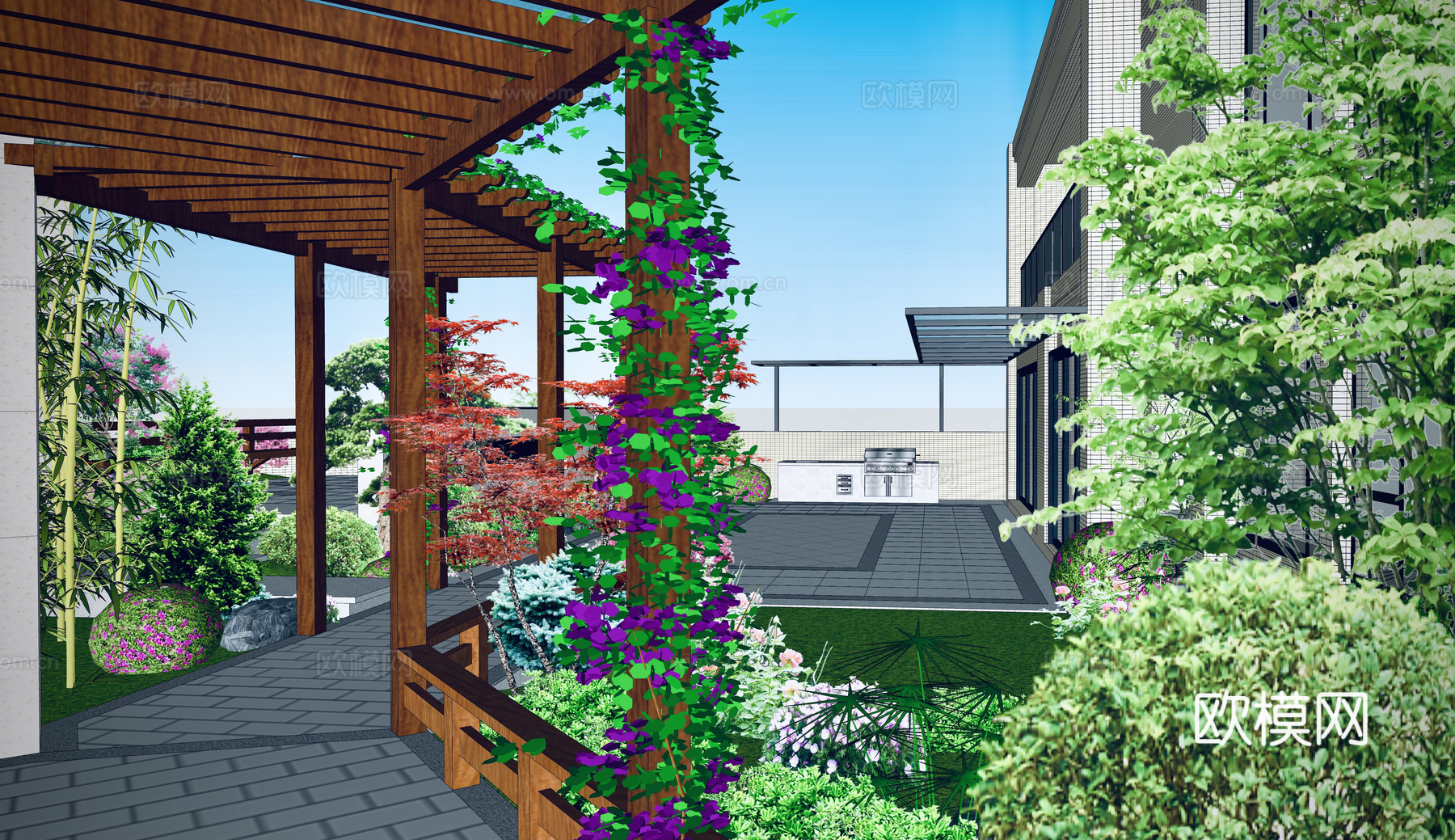 现代屋顶露台花园su模型下载