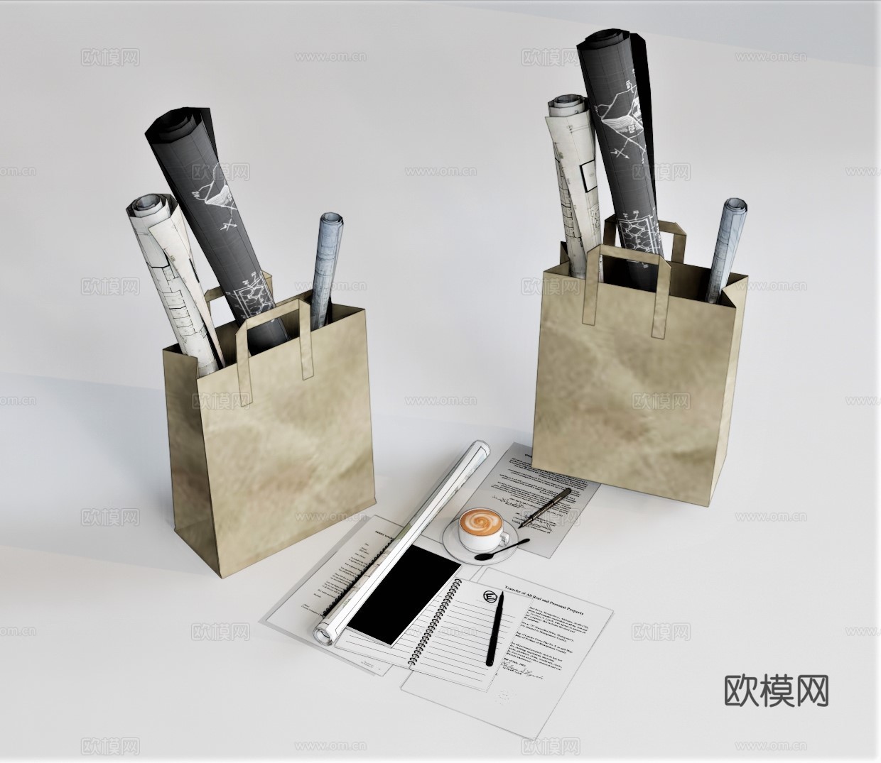 现代图纸文具su模型下载