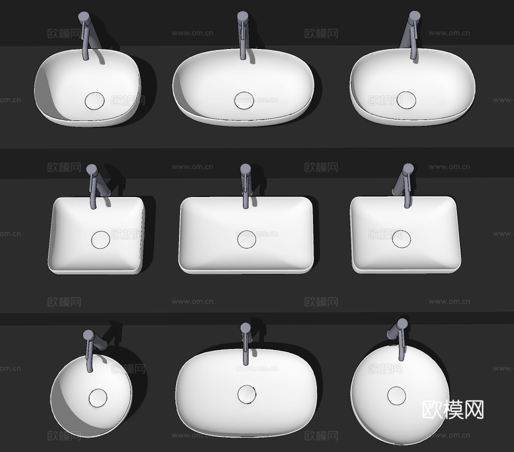 现代洗手盆台盆su模型下载