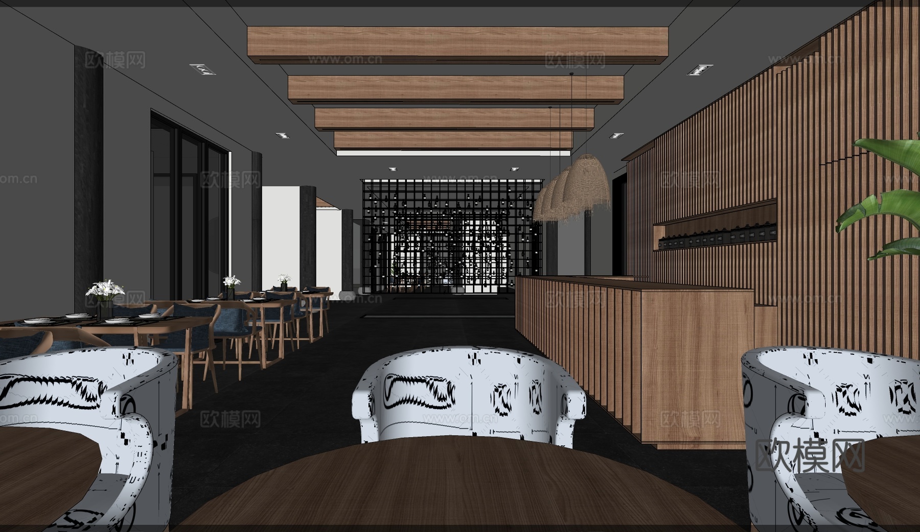 北欧西餐厅su模型下载