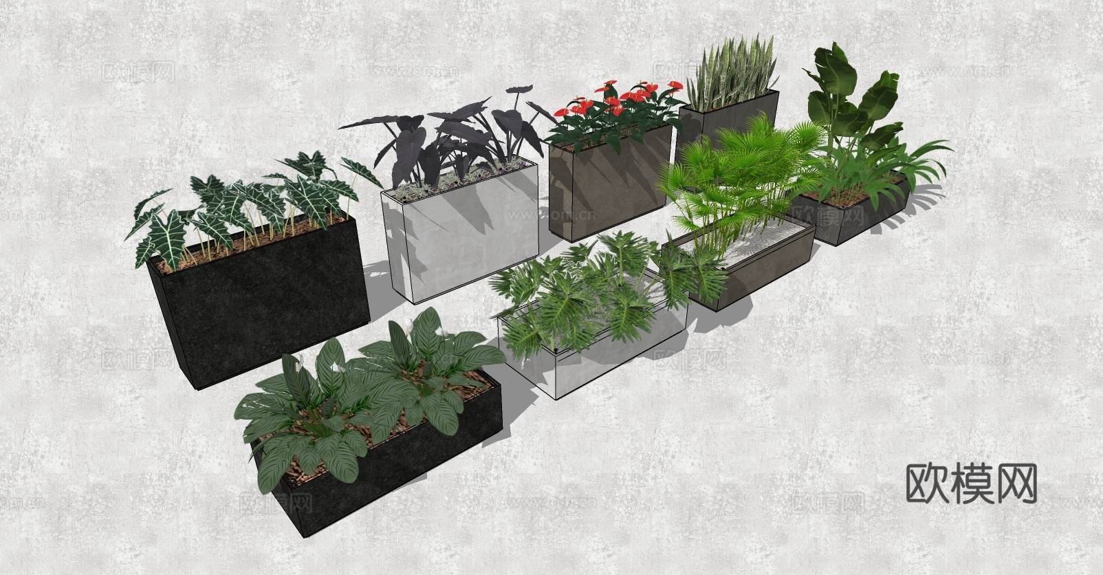 现代植物盆栽su模型下载