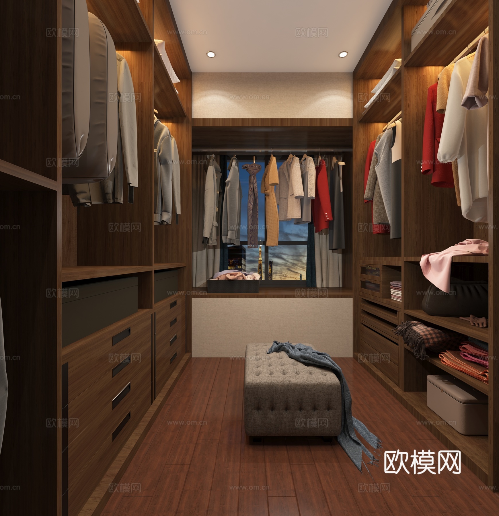 新中式衣帽间 衣服 飘窗3d模型