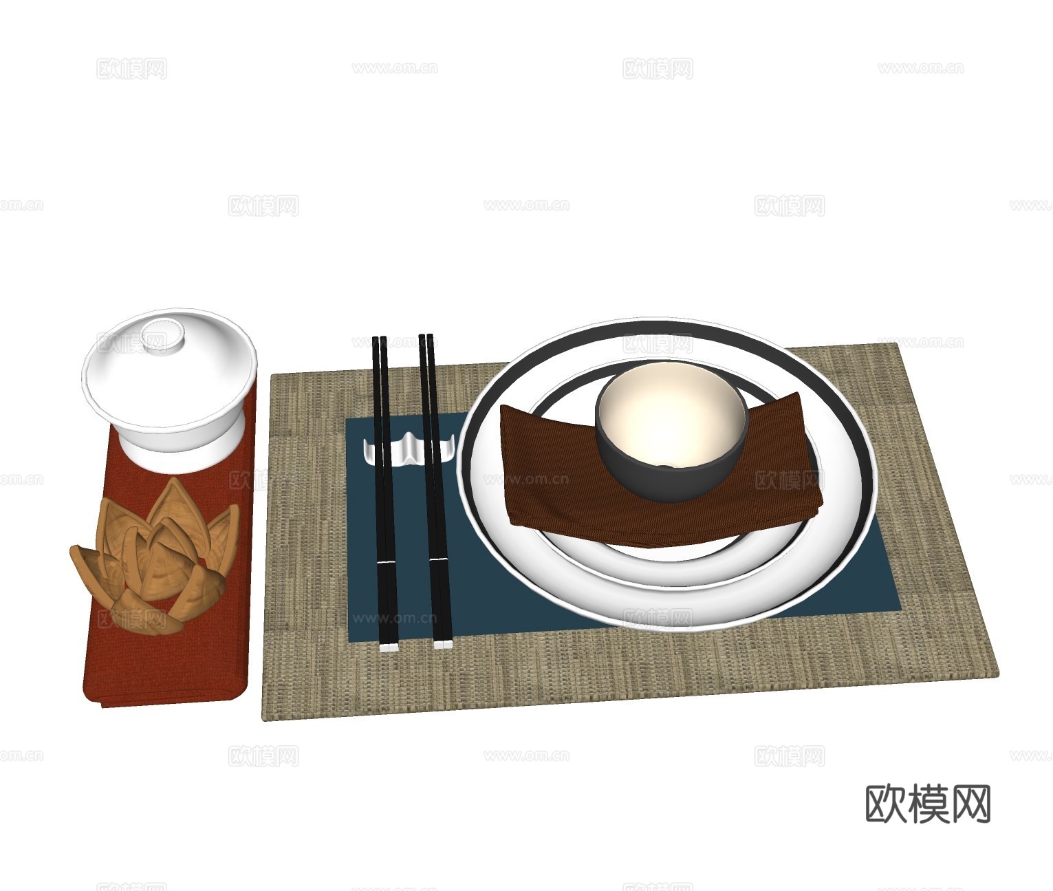 现代盘碟碗筷餐具su模型下载