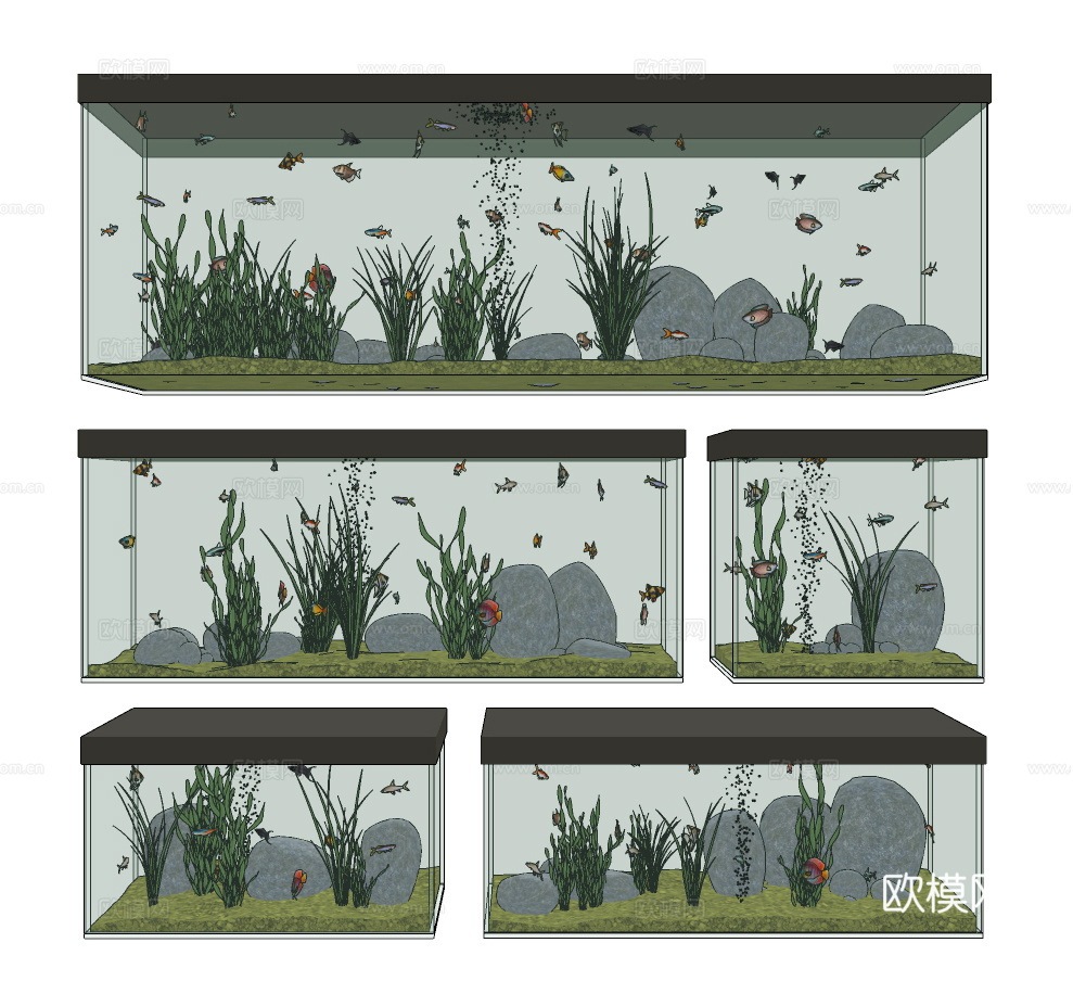 现代水族玻璃鱼缸su模型下载