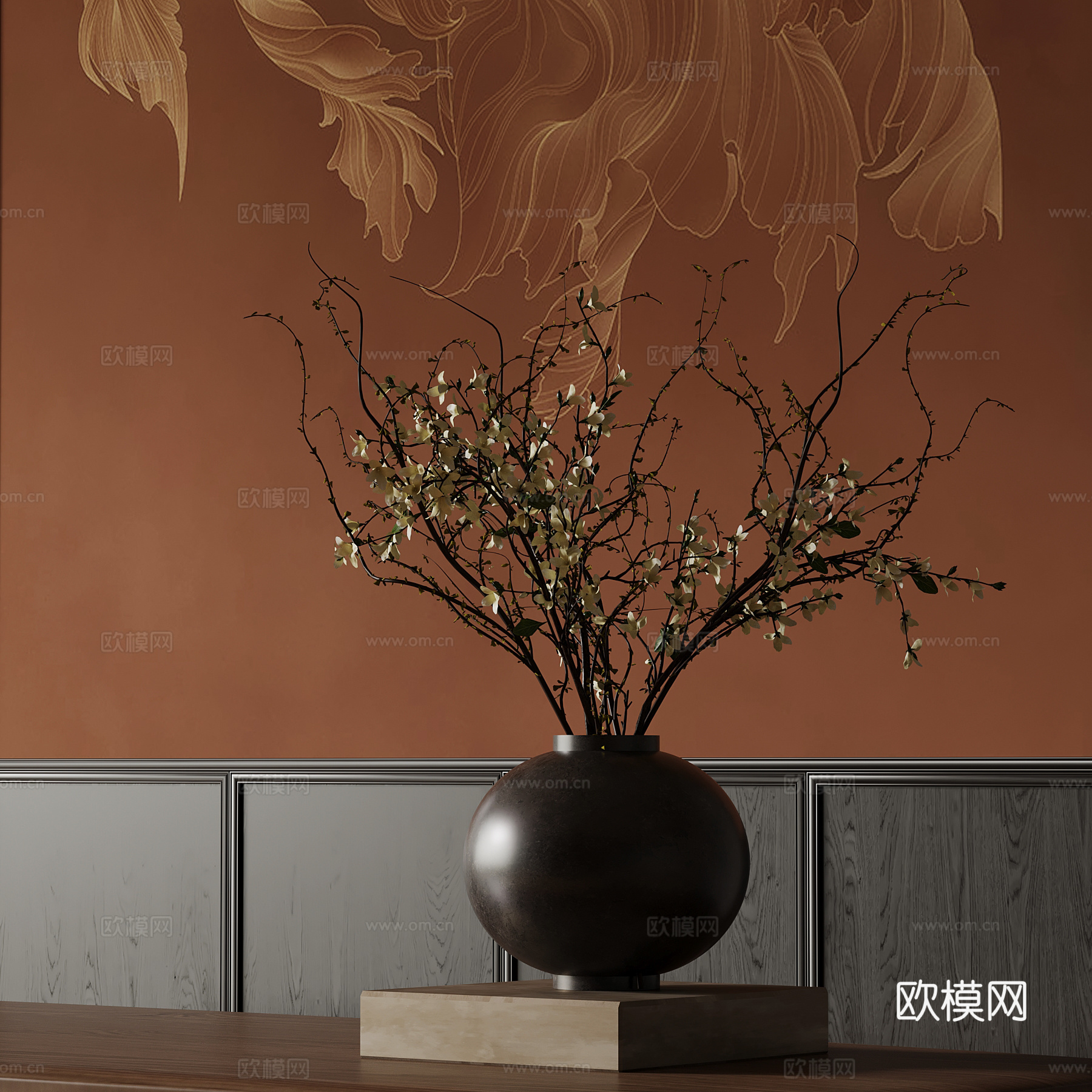 19新中式花瓶 花艺插花3d模型