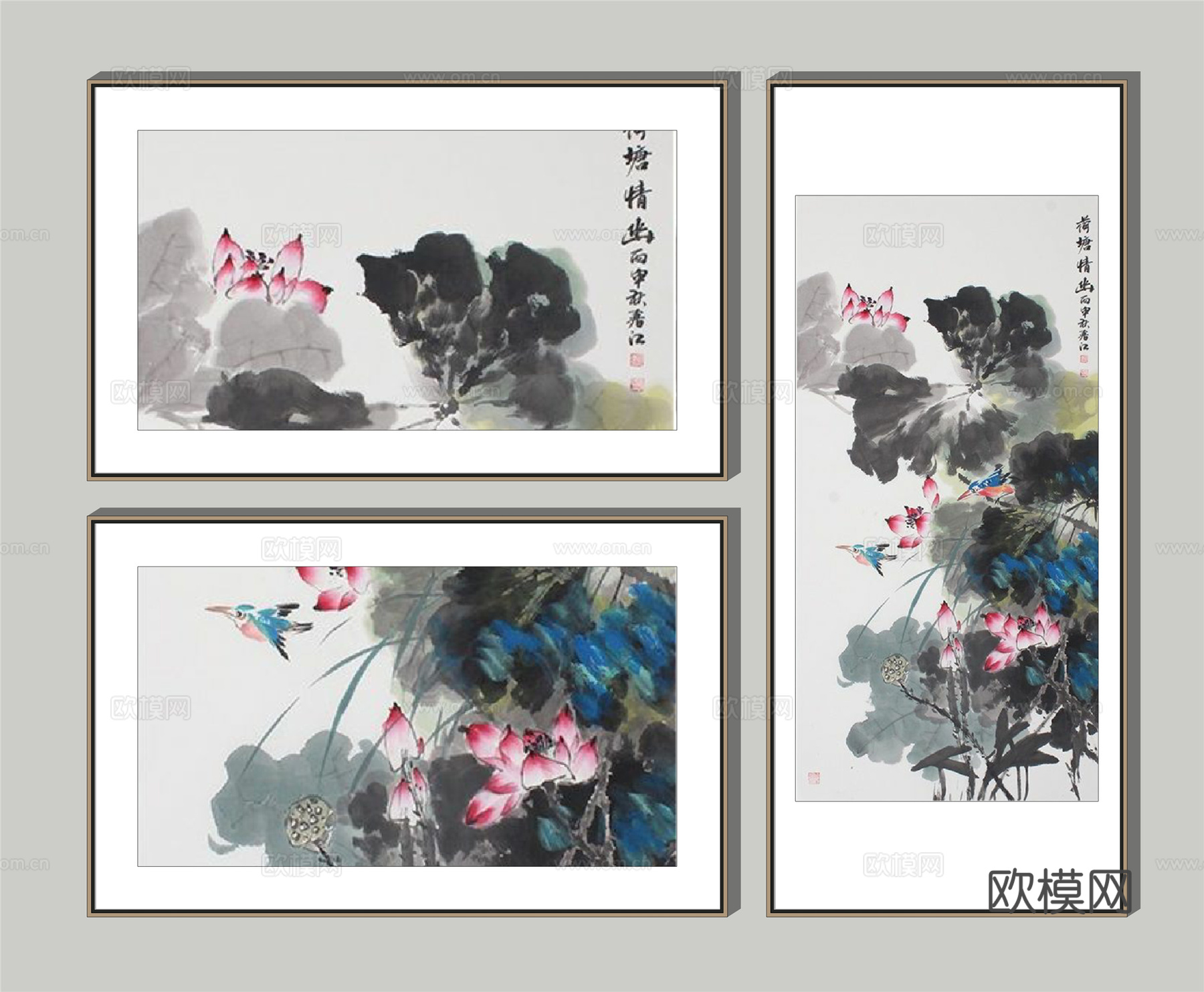 新中式装饰画su模型下载