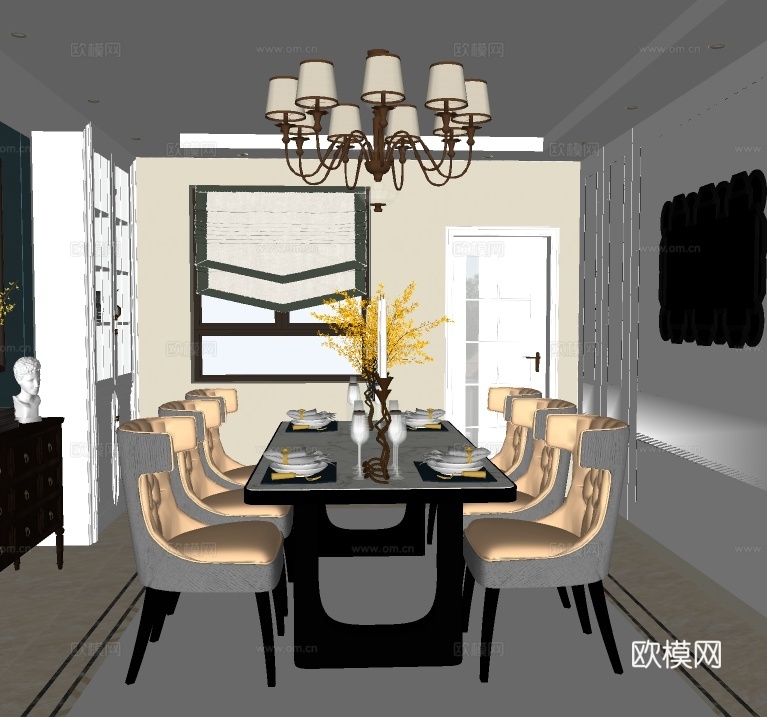 美式轻奢餐厅su模型下载