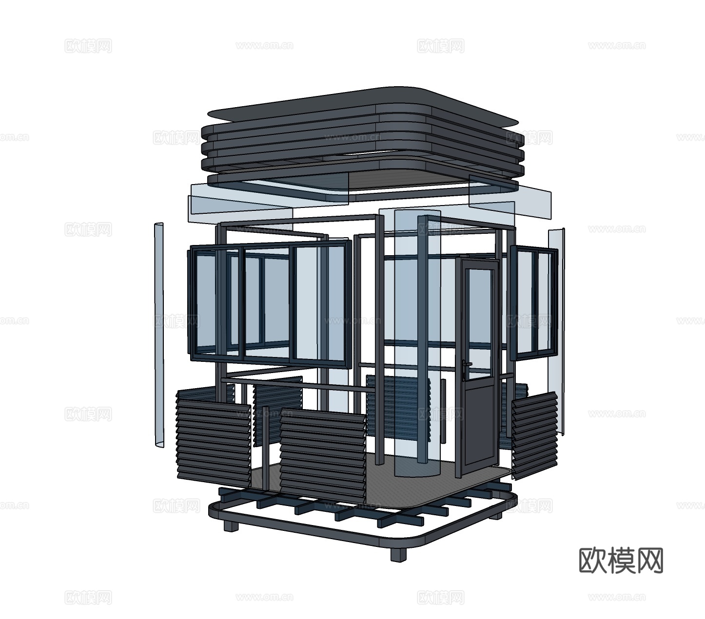 现代岗亭门卫室建筑外观su模型下载