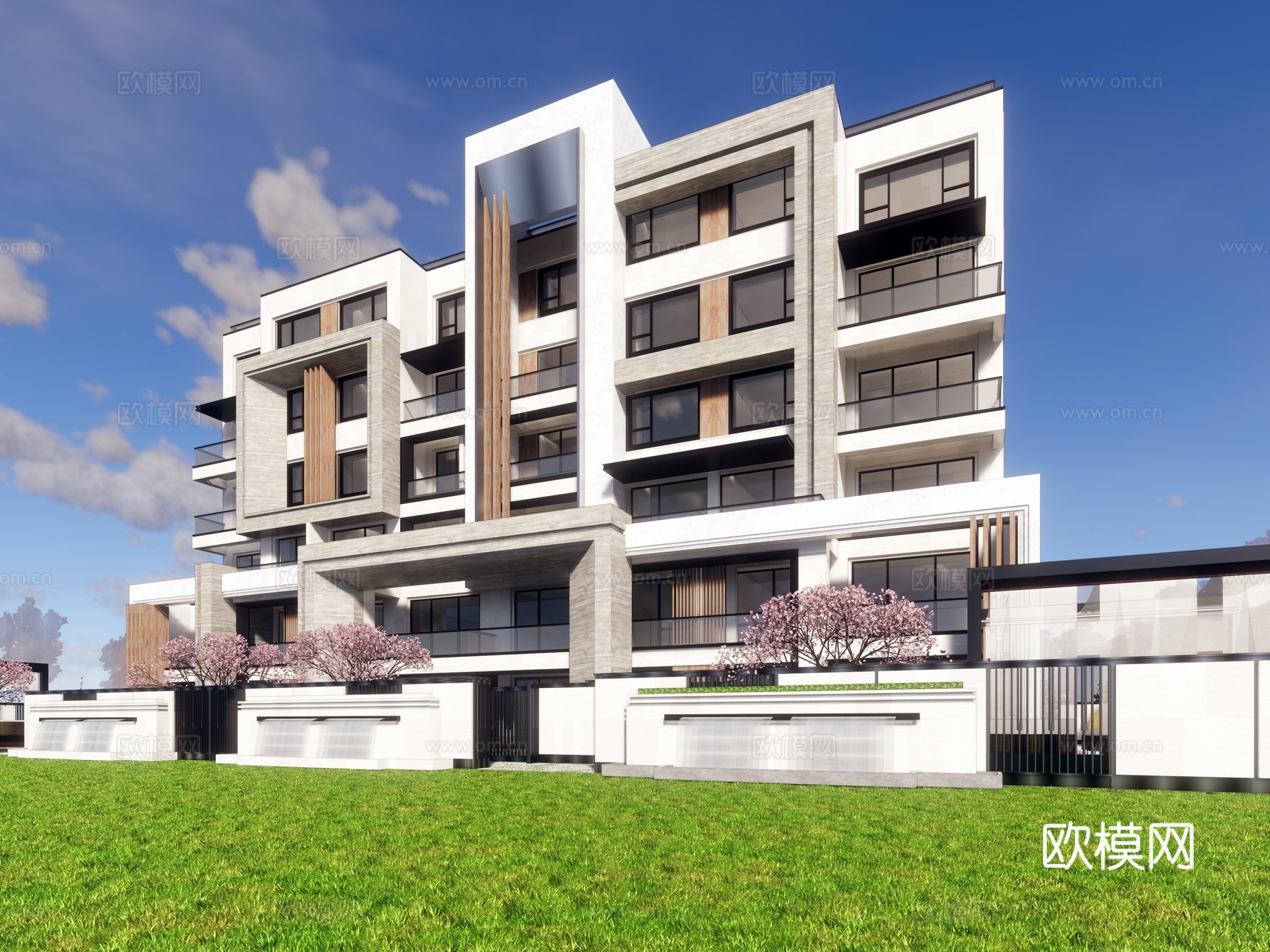 现代住宅楼建筑外观su模型下载