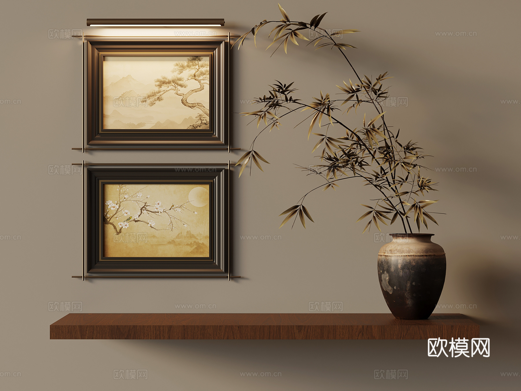 04新中式墙饰 花瓶 挂画3d模型
