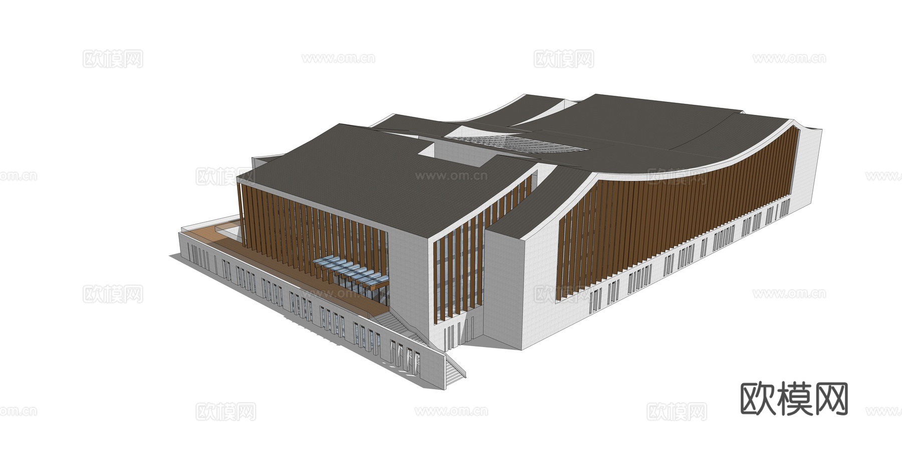 现代文化馆建筑外观su模型下载