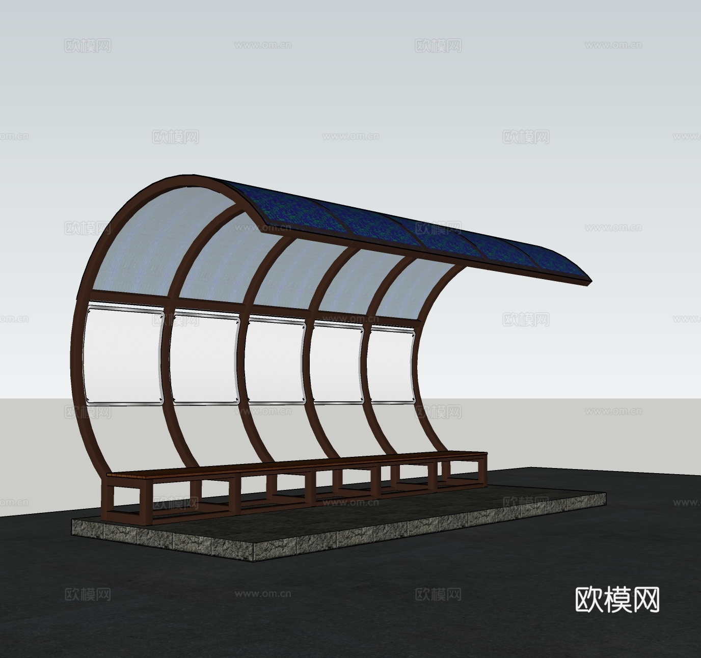 现代公交站台候车亭su模型下载